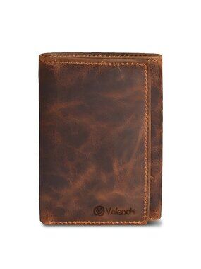 Genuine Leather‎ Mens RFID Blocking Slim Trifold Wallet with 6 Cards+1 ID Window